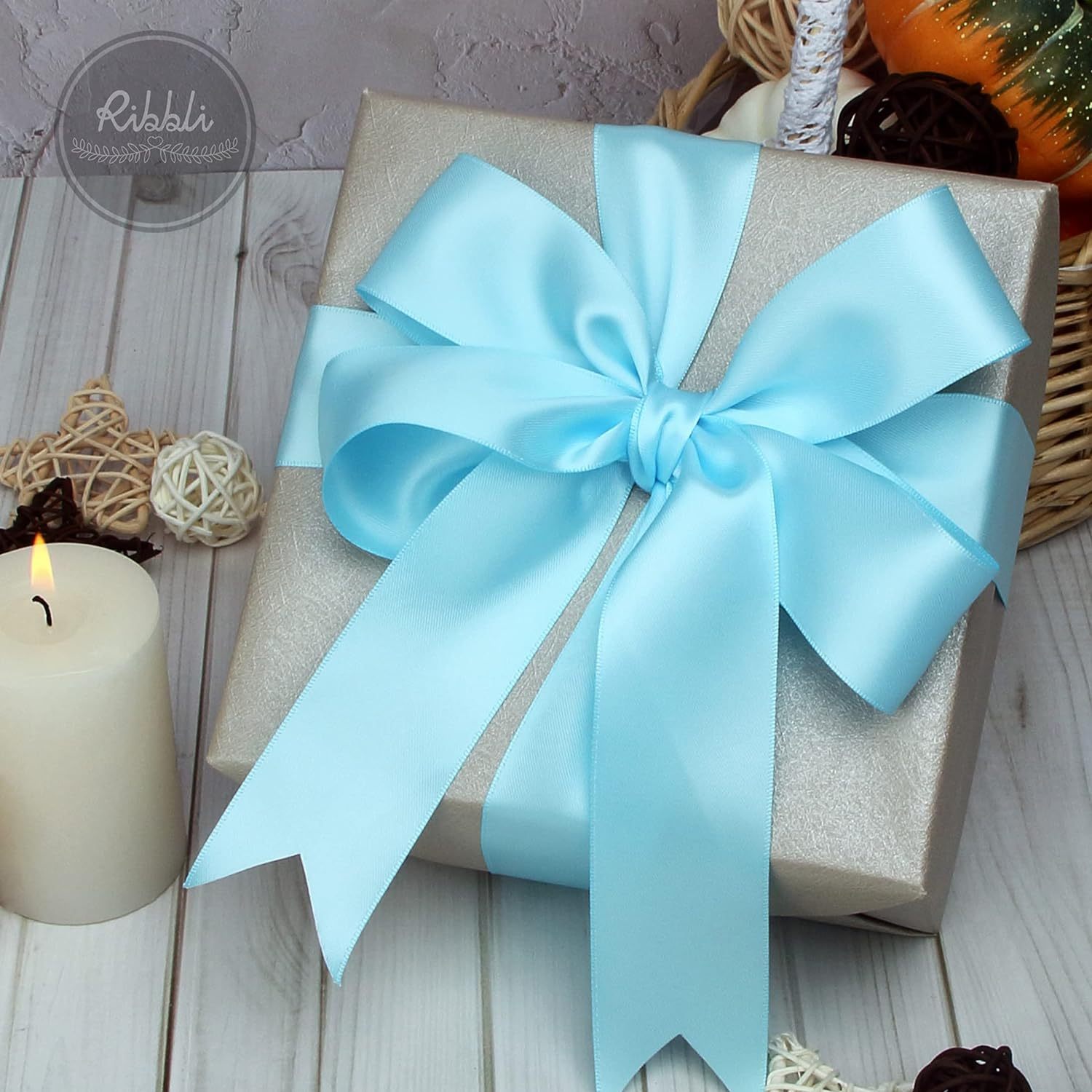 Light Blue Ribbon 1 inch x 25 Yards, Baby Blue Satin Fabric Silk Ribbon for Gift Wrapping, Bows Making, Floral Bouquets, Wreaths, DIY Handicrafts