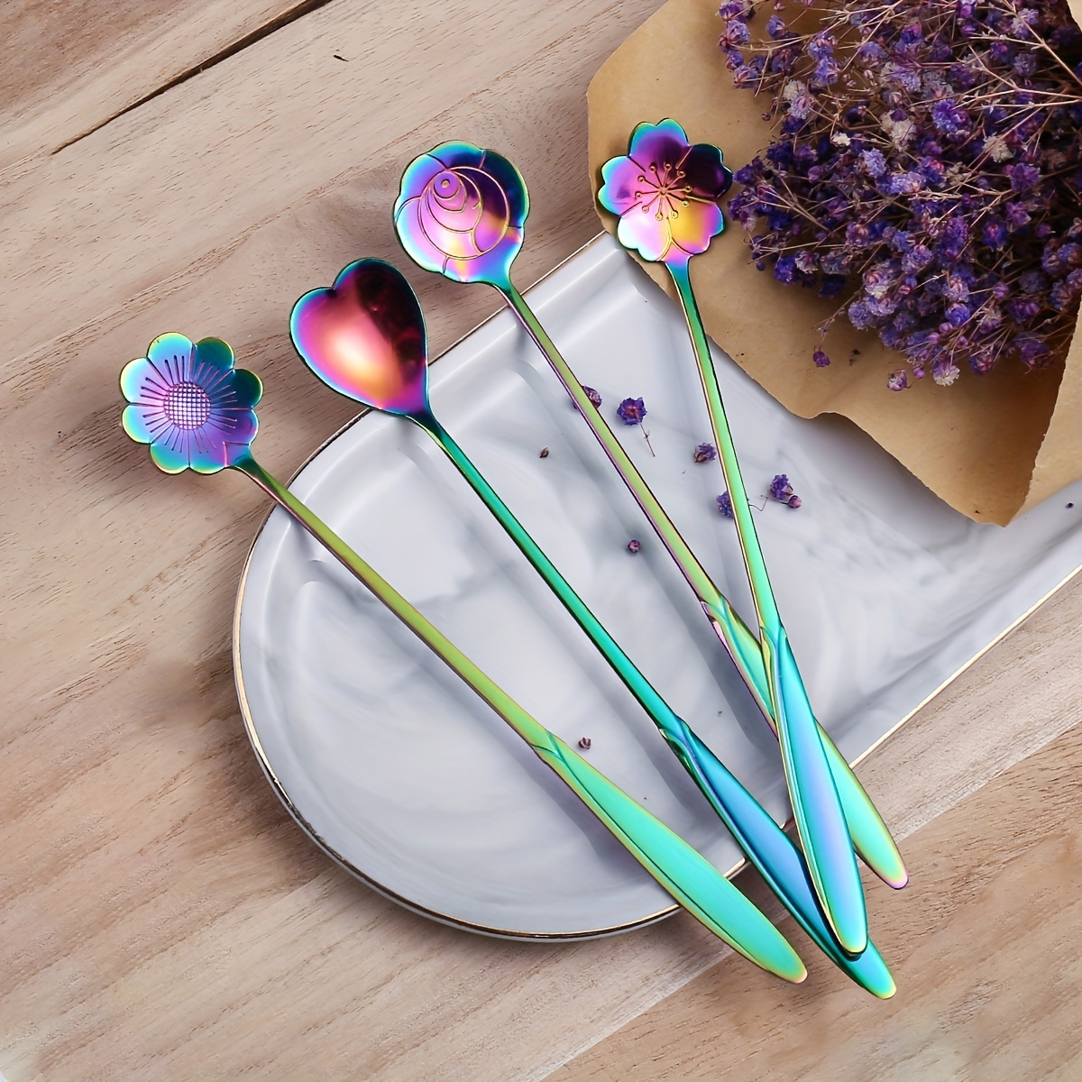 1Set Flower Measuring Spoons Set in Pot,Cute Ceramic Measuring Spoons with  Base,Porcelain Flower Small Spoons with Holder for Home and Kitchen (Flower  Shape)