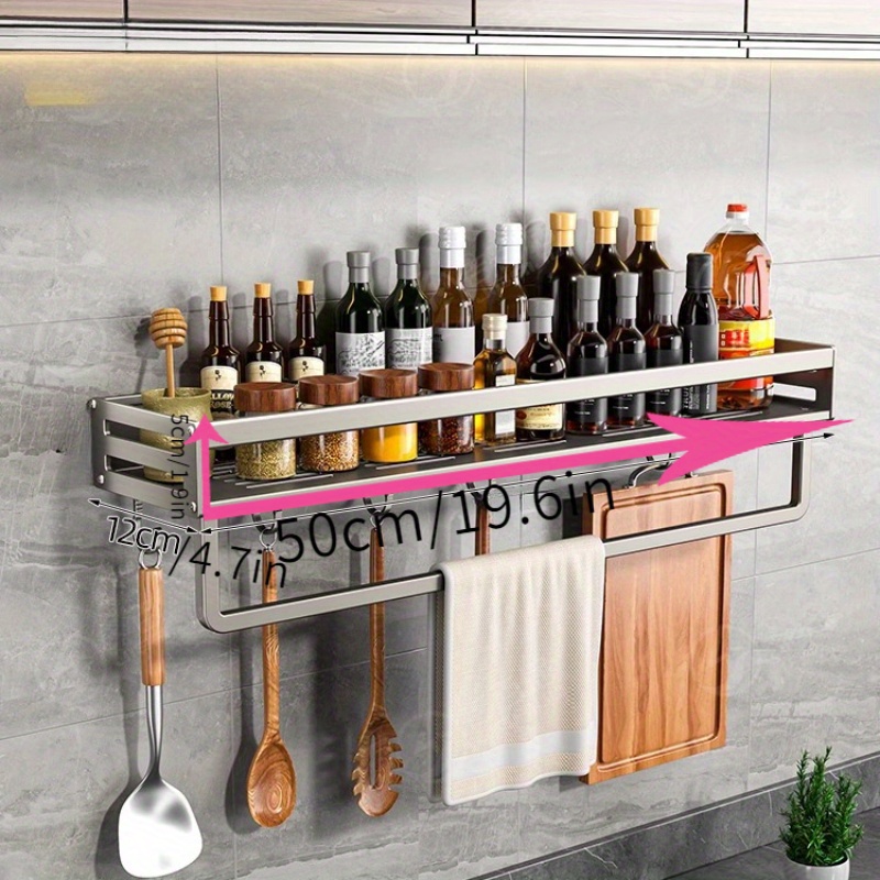 1pc wall mounted kitchen storage rack seasoning rack shelf multi functional kitchen supplies seasoning storage rack shelf dishcloth rack pot shovel spoon hook suitable for bathroom kitchen item storage