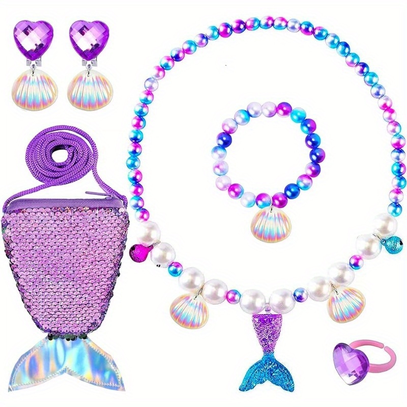 Bijoux Enfants Fille Sirène Cadeau Filles Sacs à Main, Bracelets Colliers  Set Bijoux Cadeau Fête Anniversaire pour Petites Filles