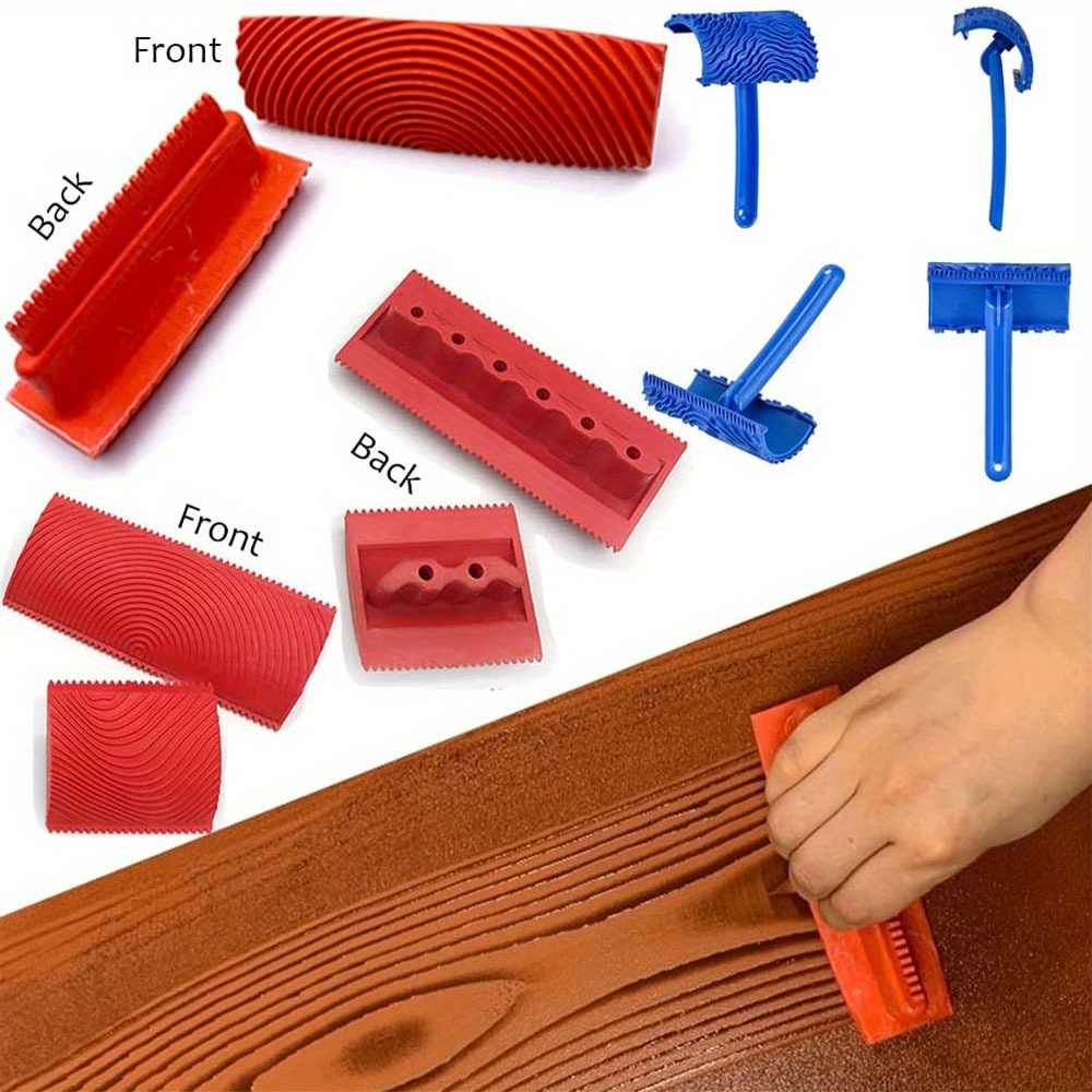 1 set wood graining tool 7   wood grain roller painting tool with handle diy rubber graining tool paint look like wood for wall room art paint decoration details 4