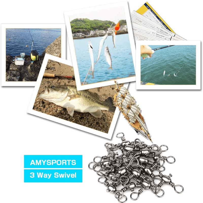 AMYSPORTS High Strength Fishing Swivels Barrel Solid Ring Barrel Fishing Swivel Rolling Fishing Tackle Line Connector Saltwater Freshwater Stainless