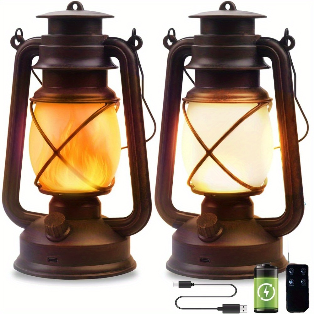 LED Vintage Lantern Flickering Flame, Indoor/Outdoor Hanging Decorations  Lanterns for Patio Waterproof, Remote Control, Timer, Christmas Decorative