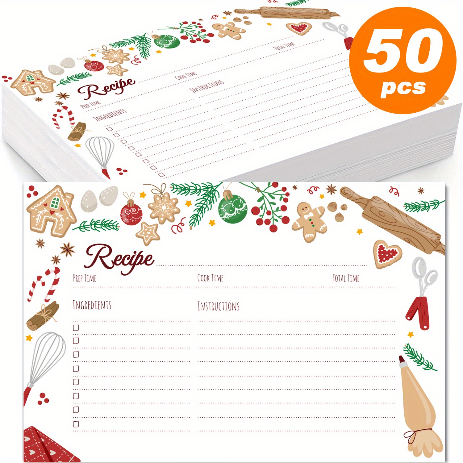 50pz Carte Ricetta, Tema Natalizio Carte Ricetta Vuote Per Festa Nuziale E  Matrimonio, Cartoncino A Doppia Faccia Anti-Macchia, Carte Ricetta Da  Cucina, Regalo Per Mamma, Regali Per La Casa Di Matrimonio 