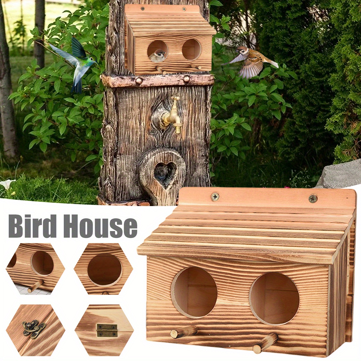 Birdhouse pour l'extérieur Suspendu Humming Bird House, Colibris Maisons de  nidification pour l'extérieur avec corde, Cabane / nid d'oiseau sauvage  confortable pour Audubon Finch Canary