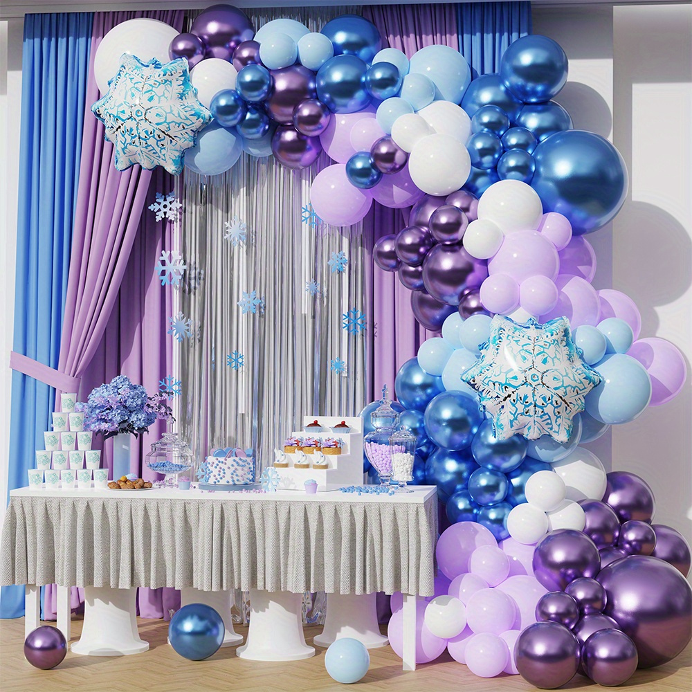 Frozen Birthday Party Decorations, Frozen Party Decorations, Include  Snowflake Balloons Arch, Wonderland Backdrop, Banner, Tableware,  Tablecloth