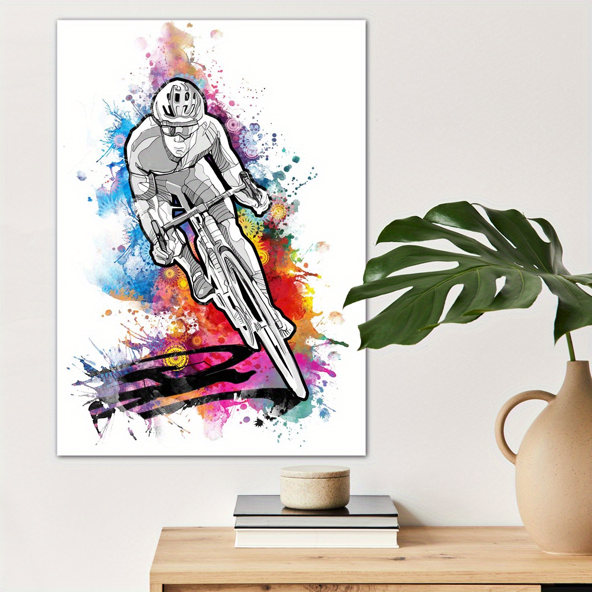 

1pc Cycling Biking Canvas Wall Art For Home Decor, Watercolor Wall Decor, Canvas Prints For Living Room Bedroom Bathroom Kitchen Office Cafe Decor, Perfect Gift And Decoration