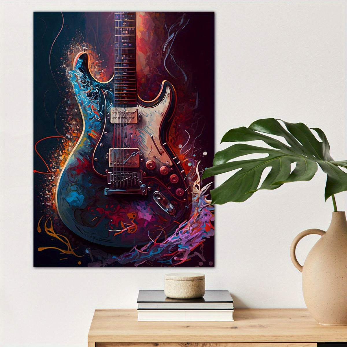 

1pc, Guitar Oil Painting Canvas Wall Art For Home Decor, Music Lovers Wall Decor, Canvas Prints For Living Room Bedroom Bathroom Kitchen Office Cafe Decor, Perfect Gift And Decoration