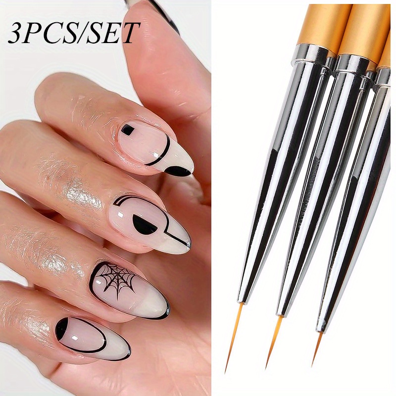 

3 Pcs Metal Round Top Nail Art Gel Extension Builder Painting Liner Brushes, Drawing Flower Petal Pen Kit Manicure Tools Set