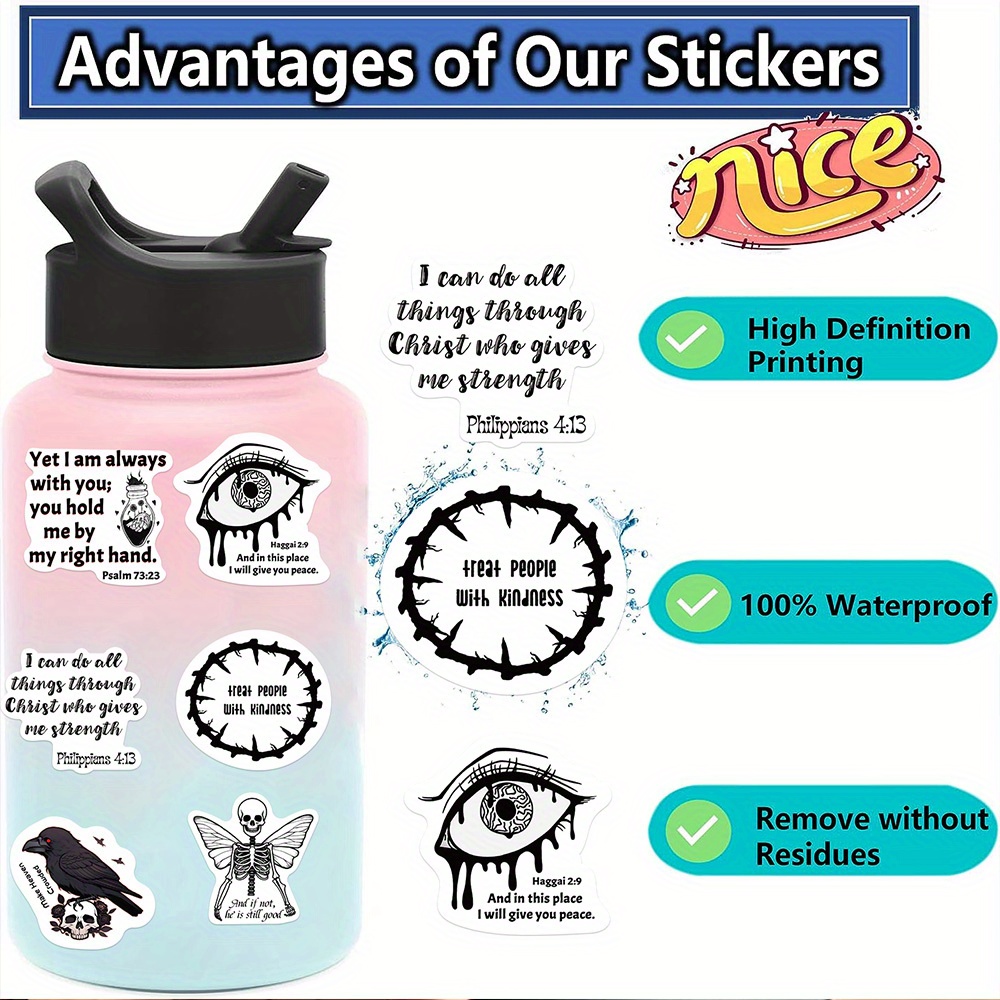 50pcs/pack Gothic Bible Waterproof DIY Creative Doodle Stickers For Laptop  PC Computer Mobile Smartphones Phone Case Guitar Desktop Cup Travel  Motorcycles Car Accessories Toys For Gifts