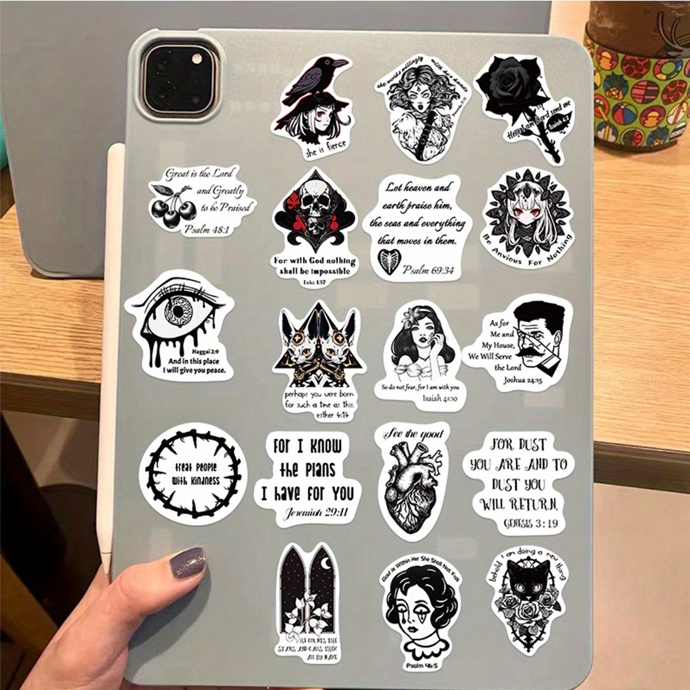 50pcs/pack Gothic Bible Waterproof DIY Creative Doodle Stickers For Laptop  PC Computer Mobile Smartphones Phone Case Guitar Desktop Cup Travel  Motorcycles Car Accessories Toys For Gifts