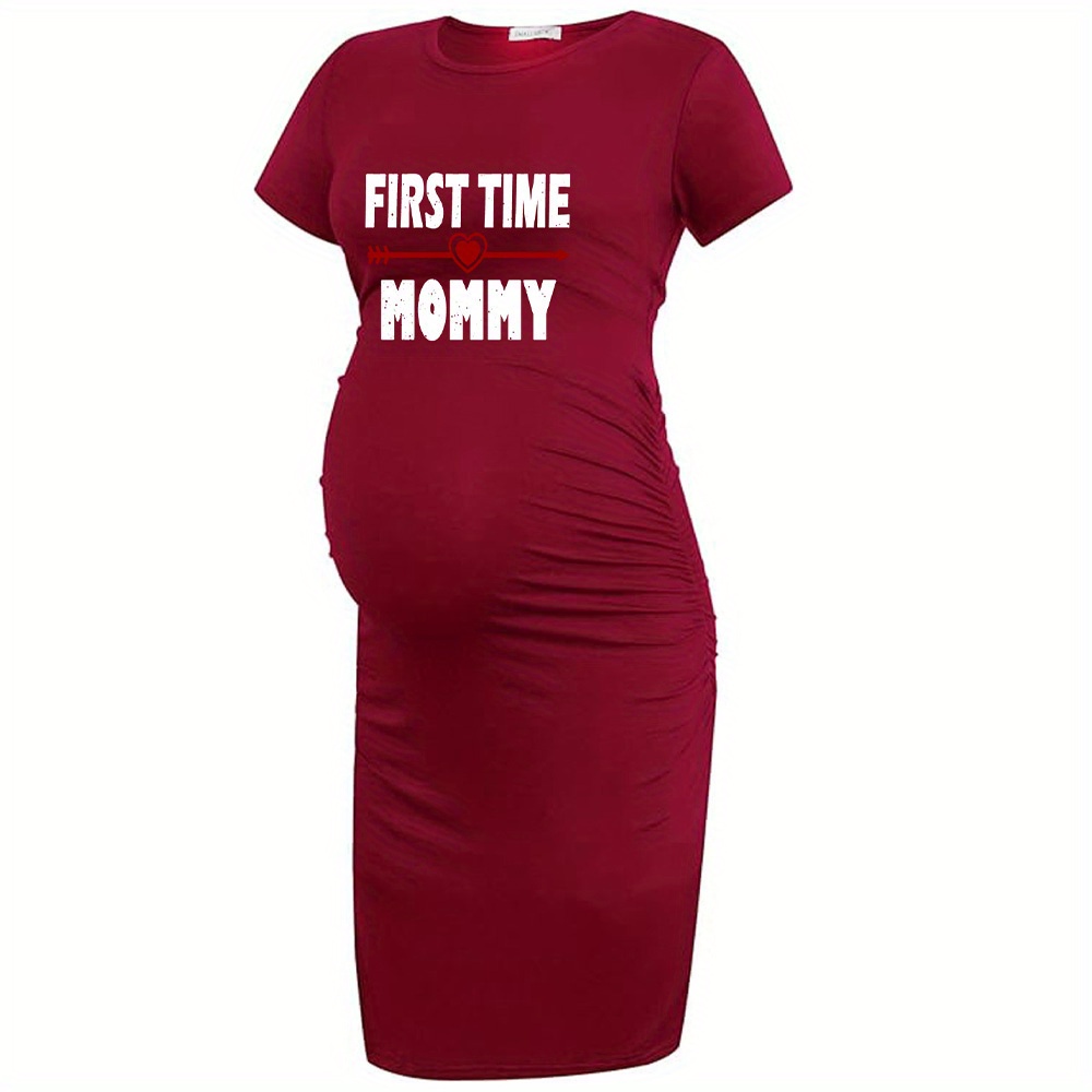 

Women's Maternity "first Time Mommy" Graphic Print Dress For Summer, Pregnant Women's Clothing