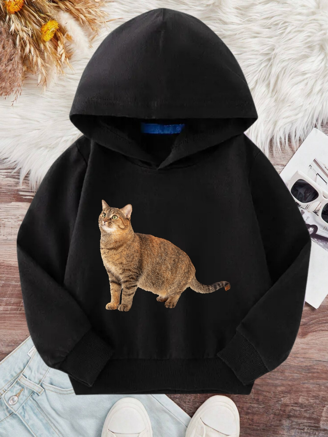 Sudaderas Capucha Informales Algod n Puro Estampado Gato Temu Chile