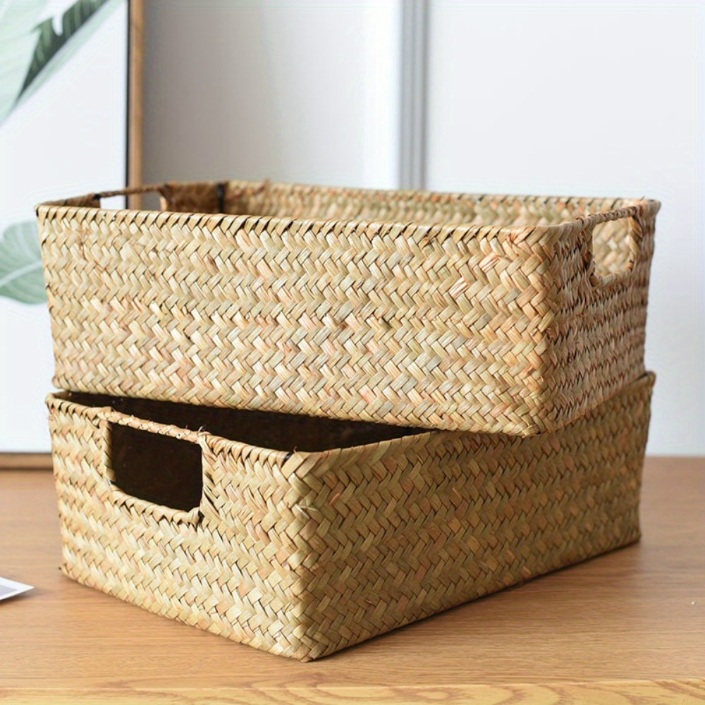 Siruishop Bamboo Woven Basket Decorative Storage Basket For Bedroom Home Decor Kitchen S