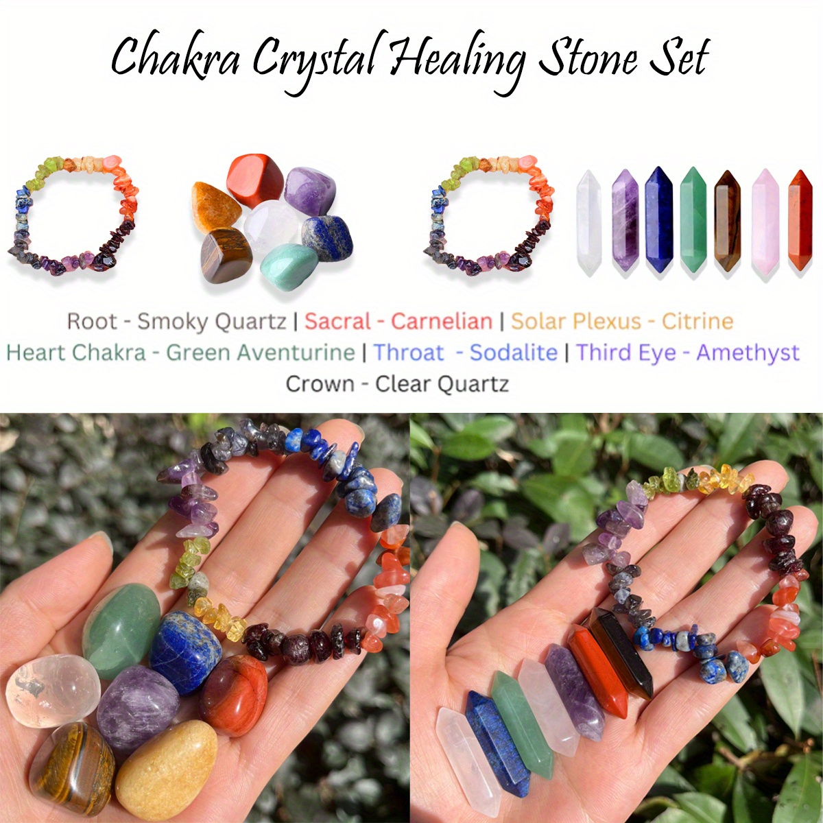 7 Chakra Bracelet: Amethyst, Clear Quartz, Red Jasper, Carnelian, Citrine,  Green Aventurine, & Sodalite 8 mm Round Gemstone Chakra Crystals