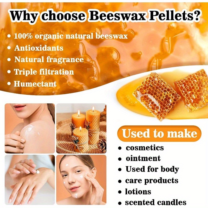 White Beeswax Pellets 1 lb, Organic, Pure, Natural, Cosmetic Grade, Bees  Wax Pastilles, Triple Filtered, Great for DIY Lip Balms, Lotions, Candles  16