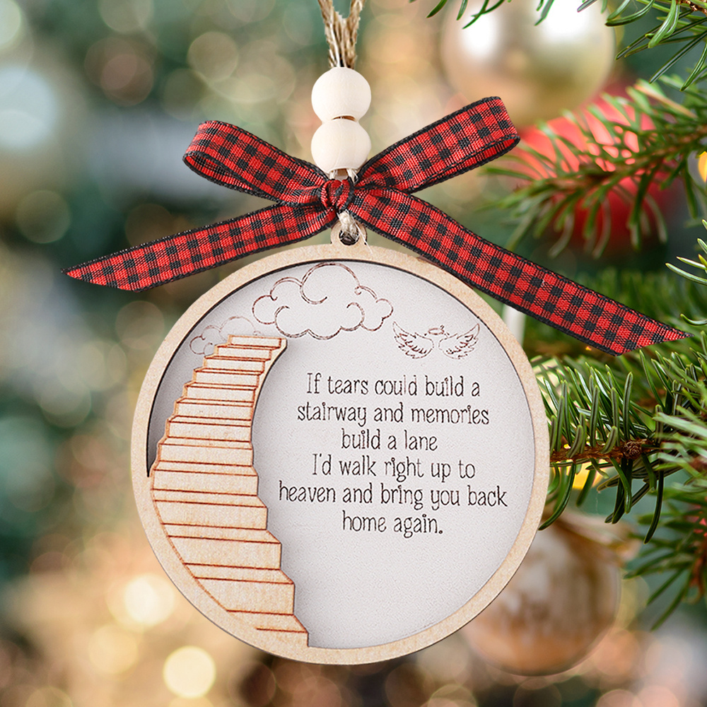 1PCS Christmas in Heaven with Rocking Chair Ornaments, Memorial Christmas  Ornaments, Christmas Memorial Keepsake, Chritsmas Gift for Grandma Grandpa  Mom Dad.Double Layer Laser Wood Ornament,With bow lanyard