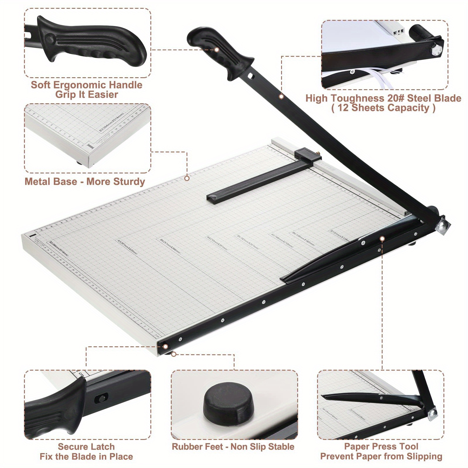 A4 Size Paper Cutter with Steel Base - White