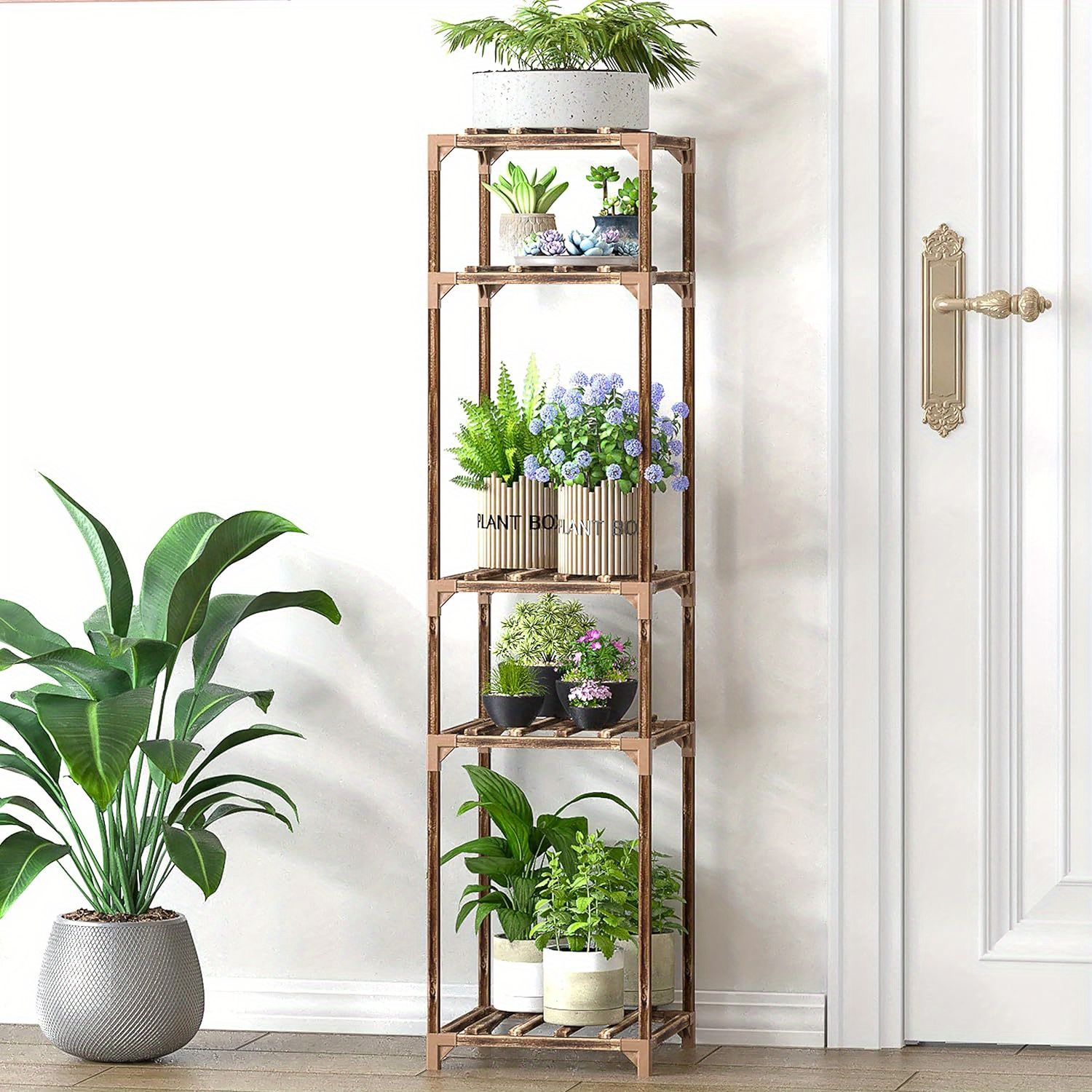 Estantes para plantas de 4 niveles, altura ajustable, organizador de  macetas con polea, estante de escalera para plantas de jardín para  interiores y
