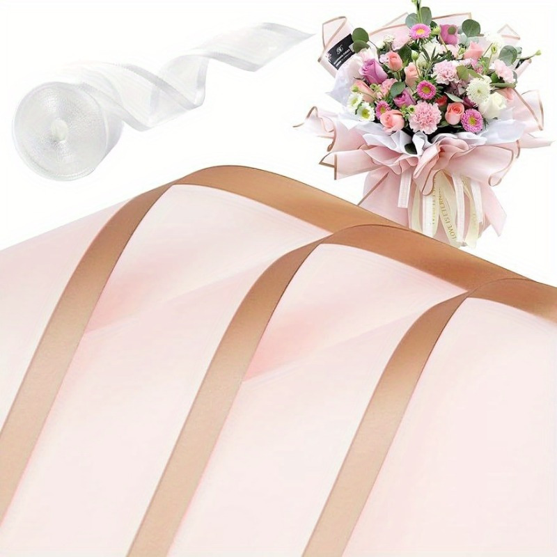 22.5 Gold Edge Flower Wrapping Paper Pink Pkg/20