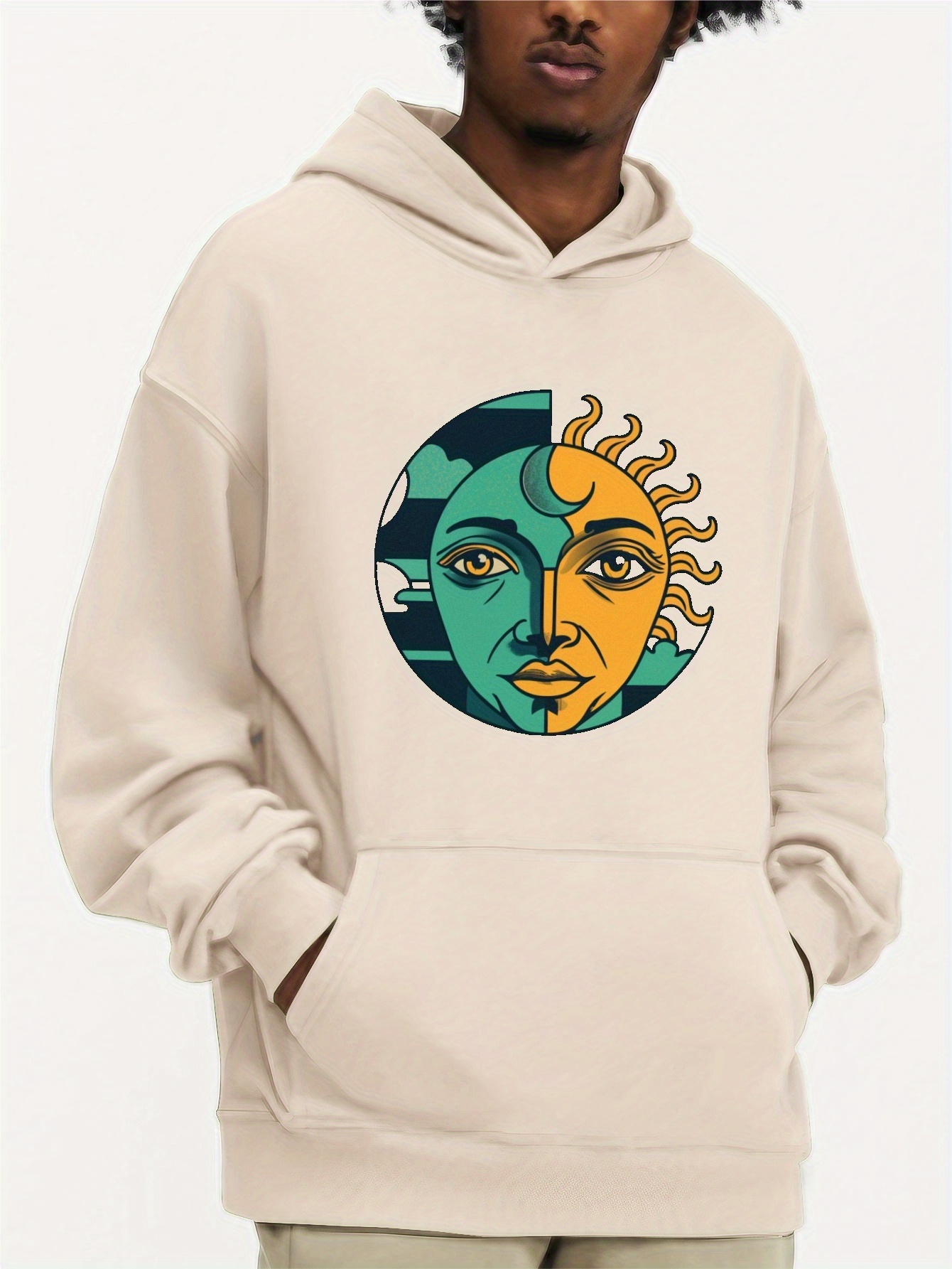 Sun Moon Pattern Print Hoodie Cool Hoodies For Men Men's - Temu New Zealand