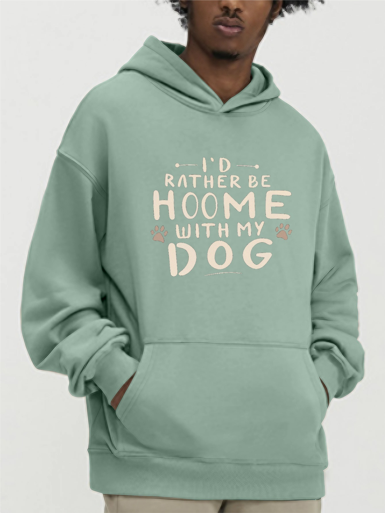 I'd Rather Be Home With My Dog Print Kangaroo Pocket Hoodie