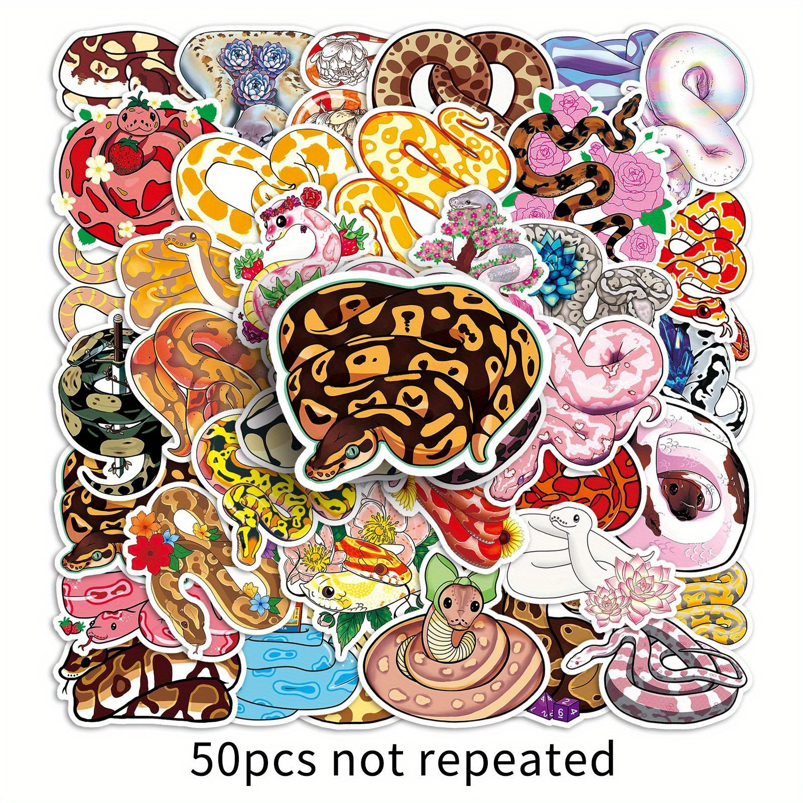 Image of 50pcs Cartoon Cute Fun And Reptiles Animal Stickers Decoration Stationery, Books, Laptops, Water Cups, Mobile Cases, Suitcases, Guitars, And Helmets Birthday Label Party