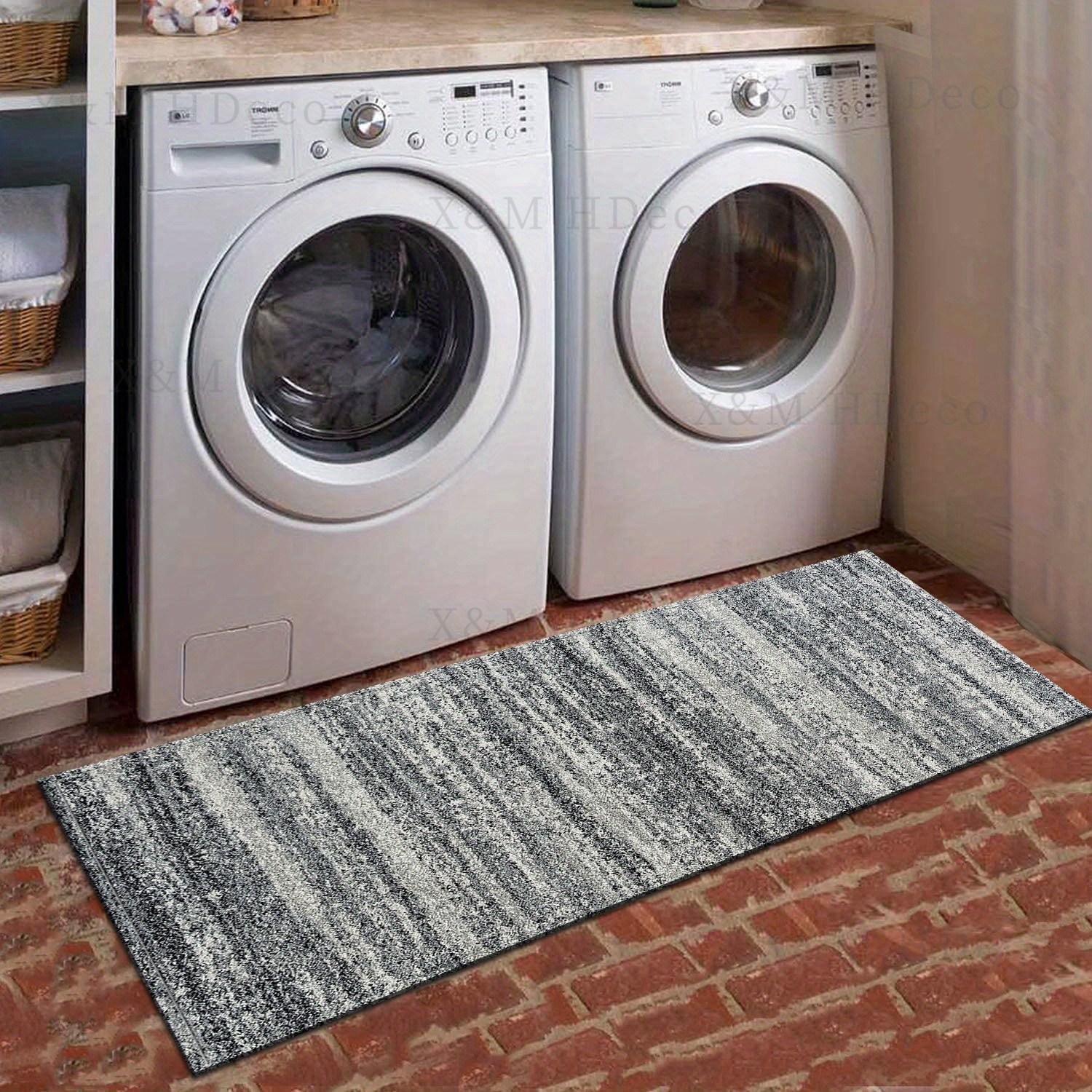 1pc retro striped gray long non slip floor mat kitchen laundry room absorbent floor mat living room bedroom   area non slip carpet home decoration details 4