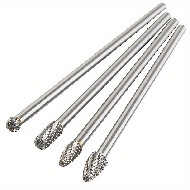 

4pcs Extension Tungsten Steel Rotary Burr, Tungsten Carbide Burr Rotary File, Woodworking Carving Tools, 0.25"/6mm Shank, Compatible With Rotary Tools