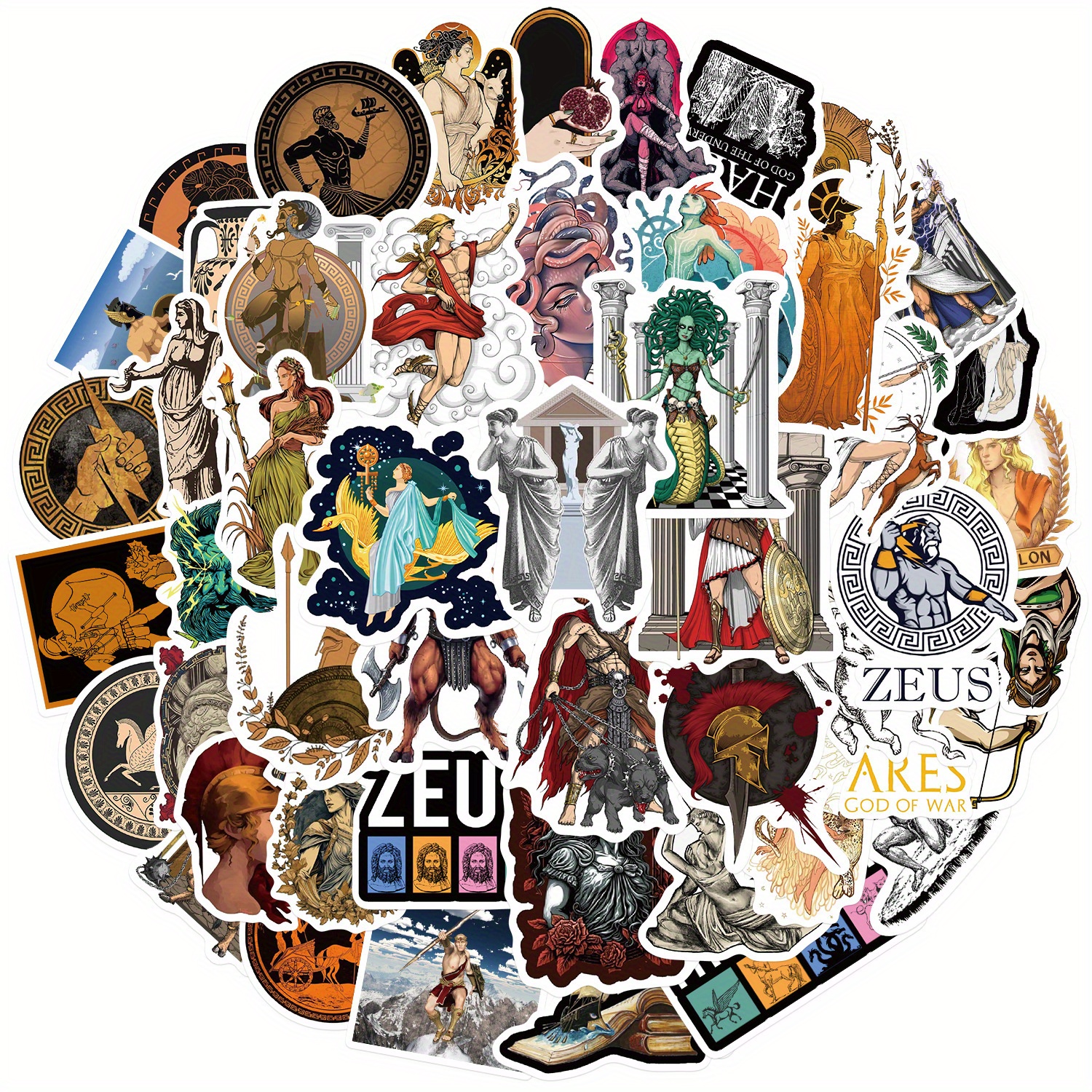 52Pcs Greek Mythology Aesthetics Stickers Pack，Halloween Decoration Vinyl  Waterproof Stickers for Water Bottle, Laptop, Phone, Skateboard,  Journaling