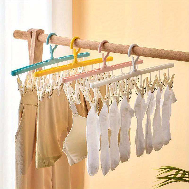 20 Clips Folding Windproof Clothes Laundry Hanger Sock Towel Bra Drying  Rack~