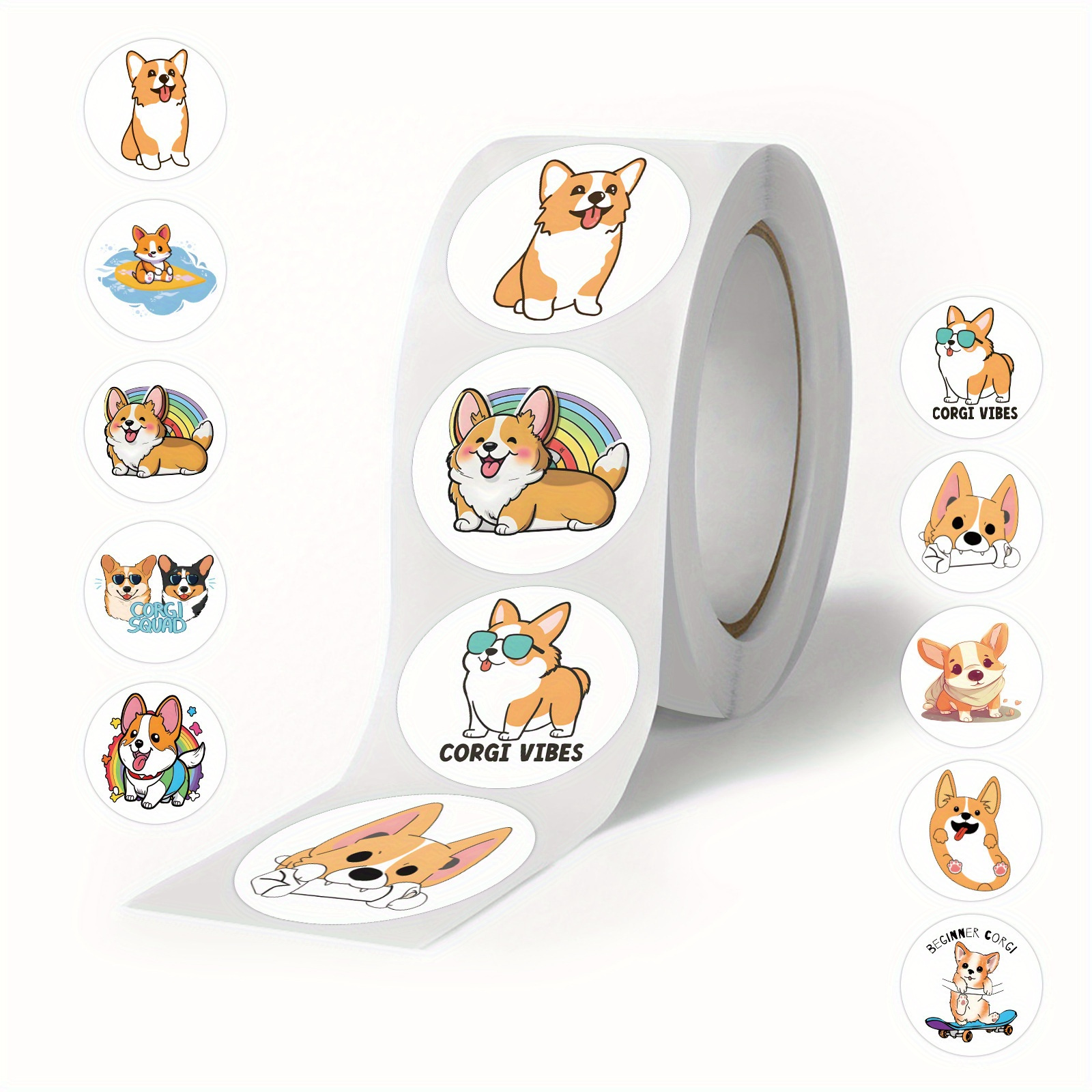 500pcs Corgi Pet Dog Animals Cute Funny Stickers(1 Inch Labels / 10 Patterns) Cartoon Aesthetic Deacls Sticker Water Bottle Skateboard Luggage Laptop Computer Phone Party Decoration Gift