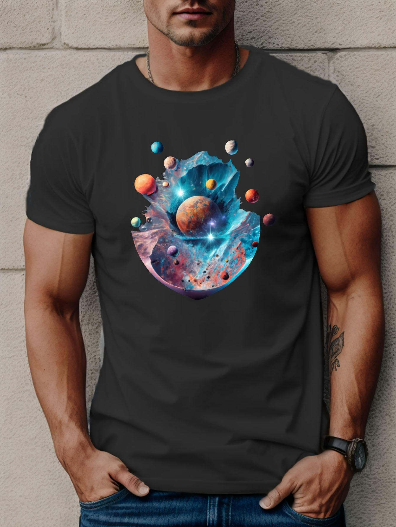 Planets Print T Shirt Tees Men Casual Short Sleeve T shirt - Temu