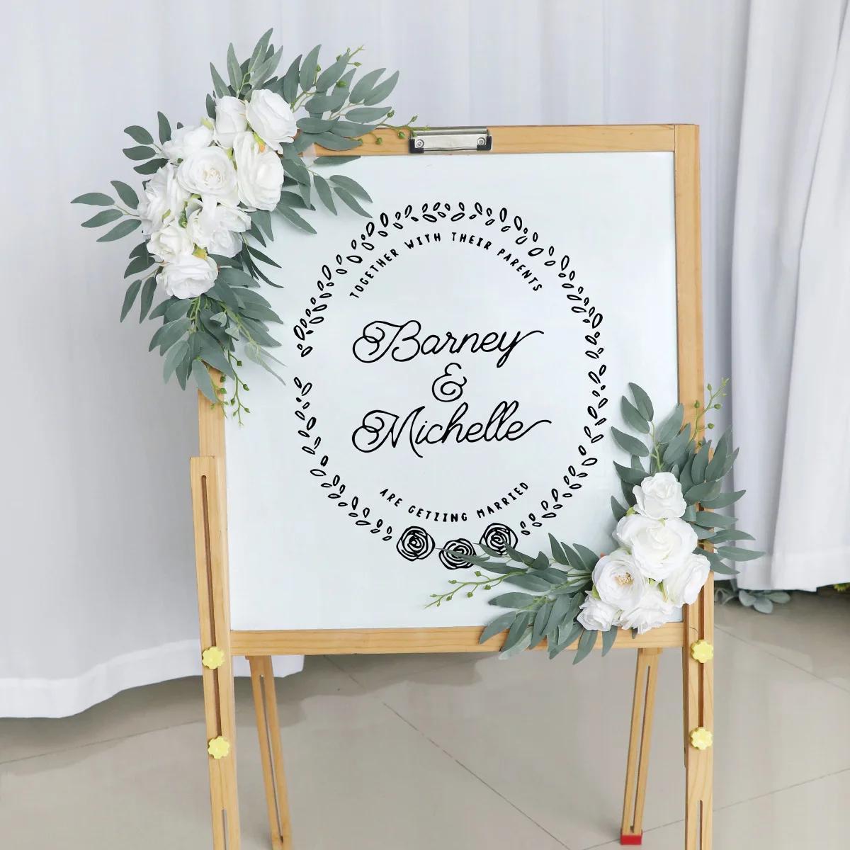 Juego de 3 flores de arco de boda, flores decorativas de rosas blancas,  flores de eucalipto artificiales para cortinas transparentes, sillas de  boda, cenador, ceremonia de boda y arreglos de recepción 