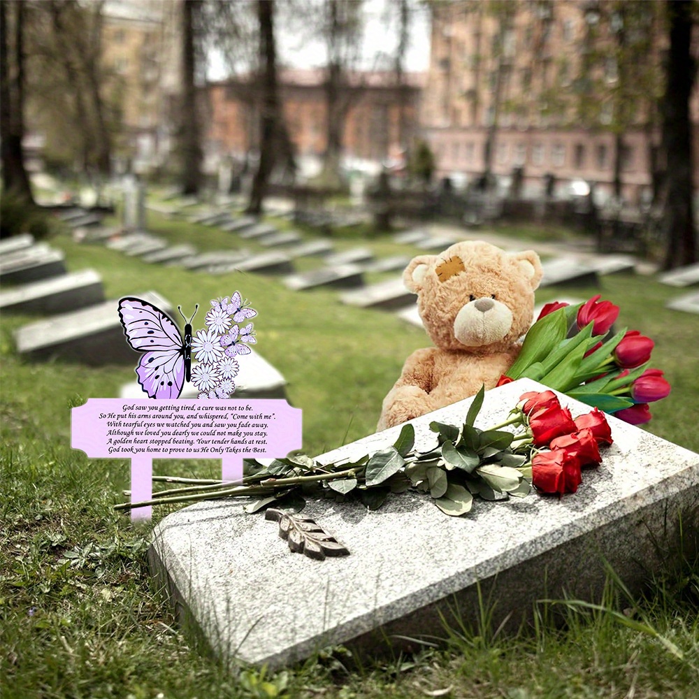 DÉCORATION DE TOMBE pour le cimetière, avec papillon, cadeau commémoratif  pour la tombe, avec verset, lanterne de cimetière, à énergie solaire, avec  fleurs, monuments commémoratifs -  France