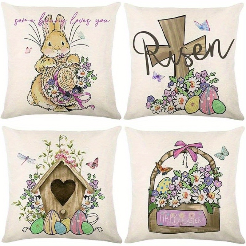 Fundas De Almohada De Pascua 18x18 Juego De 4 Decoraciones De Pascua,  Decoración De Primavera Huevos De Pascua Flores Conejitos Cojines Fundas De  Cojines para Decoración De Granja Hogar D YONGSHENG 1327534148312