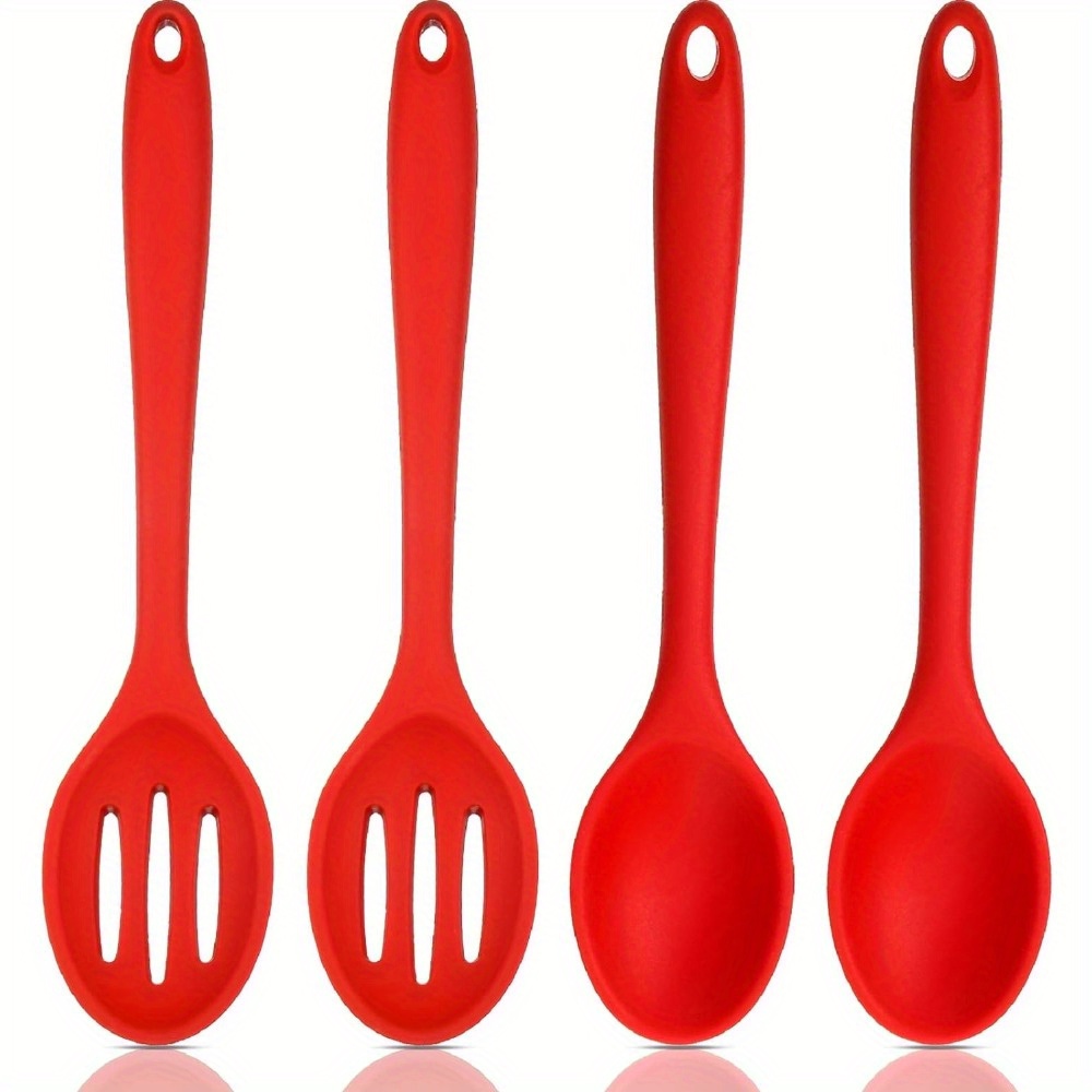 2 cucharas de silicona antiadherentes para mezclar de cocina, cucharas de  servir con mango de madera, resistentes al calor, cucharas de utensilios