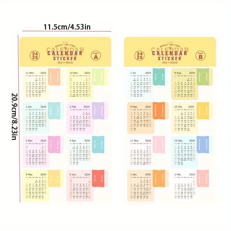  TEHAUX 25 Sets Calendar Index Sticker 2023 Monthly