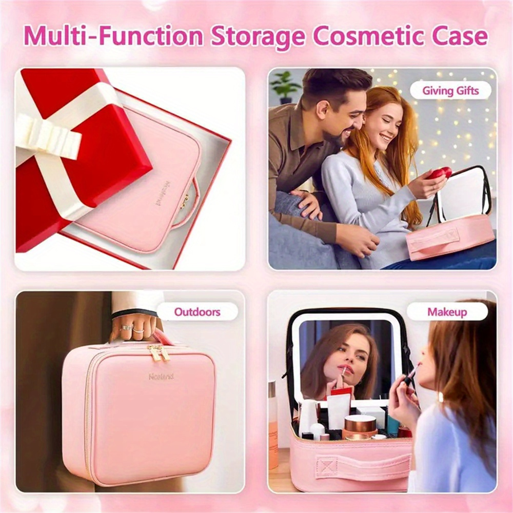 Travel Makeup Case with Large Lighted Mirror Partitionable Cosmetic Bag  Professional Cosmetic Artist Organizer, Waterproof Portable, Accessories/