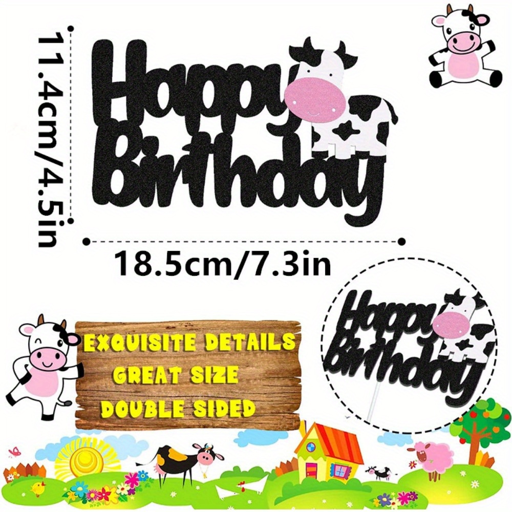 Cow First Birthday Cake Topper Happy Birthday Cake Decorations for Cow Farm  Zoo Animal Themed One Year Old 1ST Birthday Party Supplies Double Sided