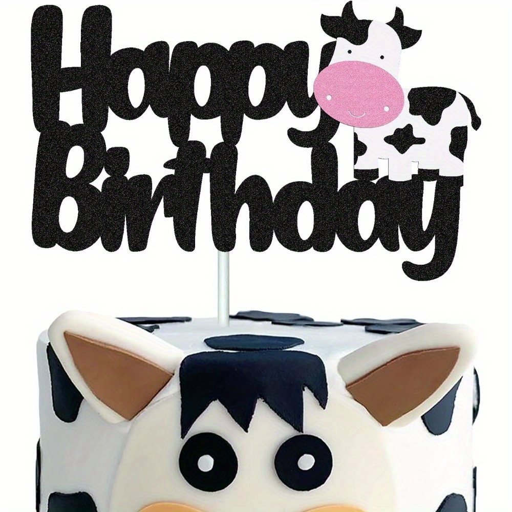 Cow Two Birthday Cake Topper Happy Birthday Cake Decorations for Cow Farm  Zoo Animal Themed Second Year Old 2nd Birthday Party Supplies Double Sided