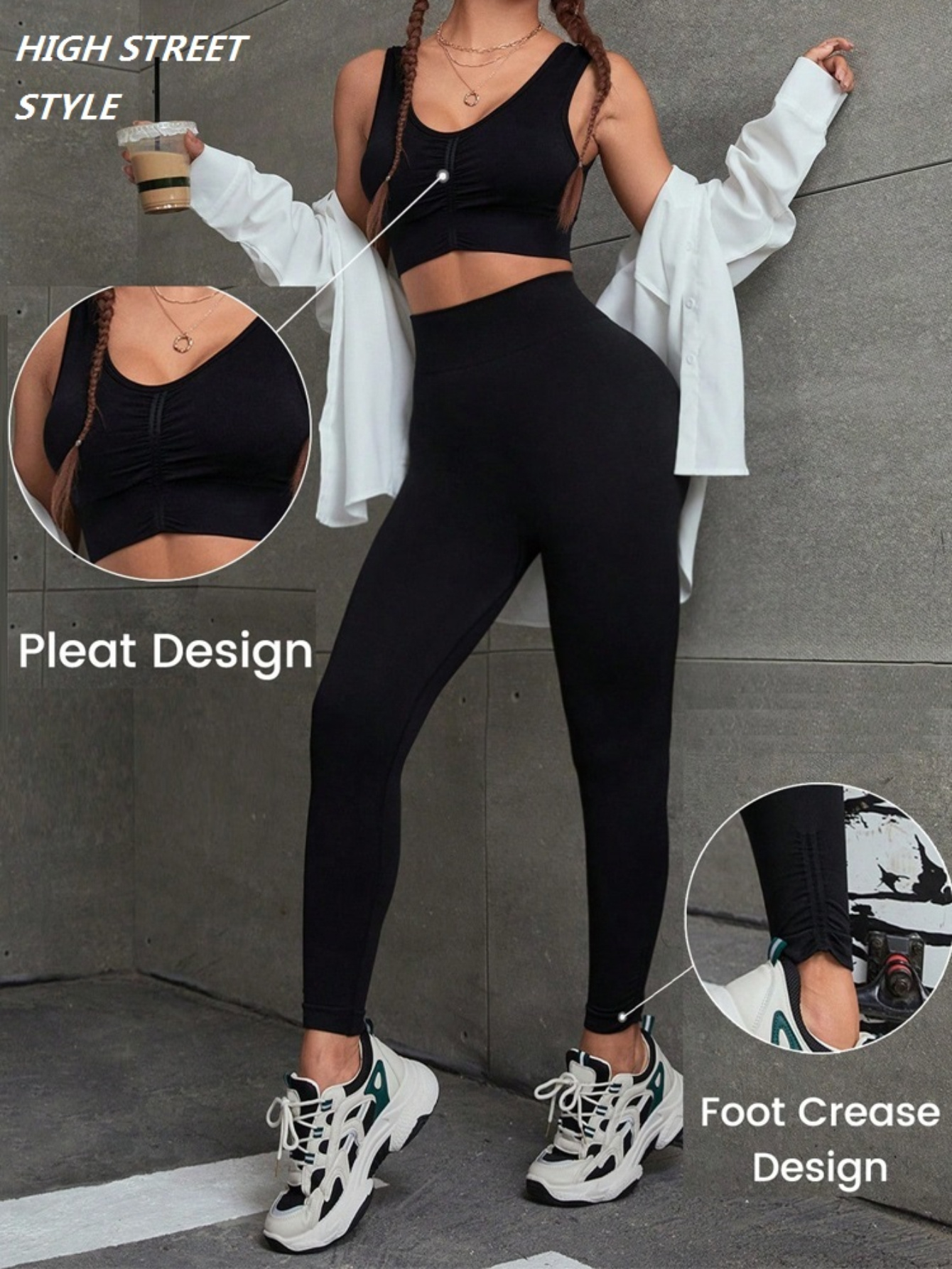2 Pieces Contrast Color Patchwork Yoga Set, Wide Strap Sports Bra & Overlap  Leggings, Women's Activewear