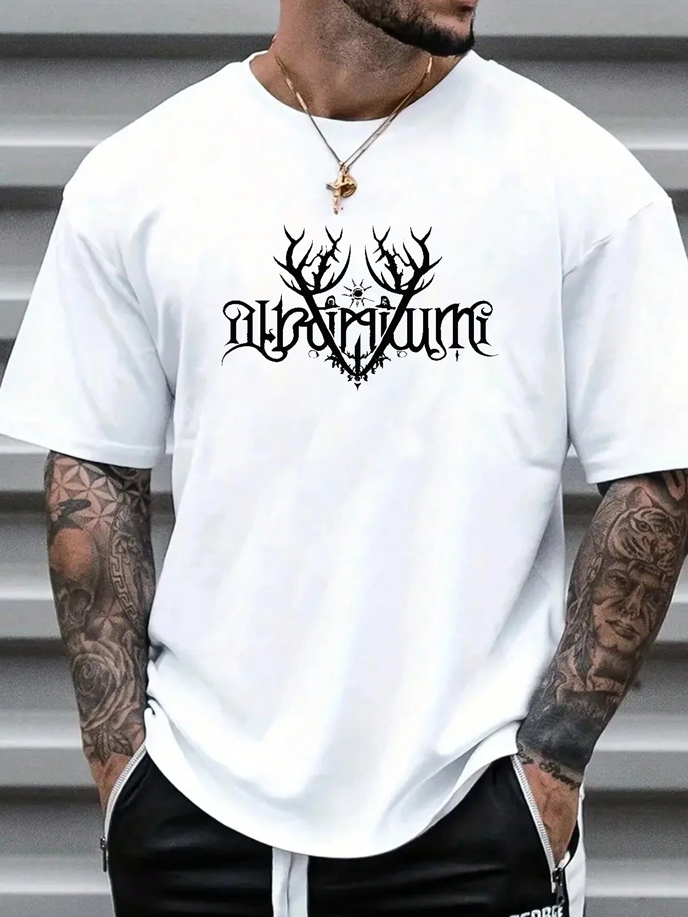 Plus Size Black Metal Logo Print Trendy Men's Sports Casual - Temu