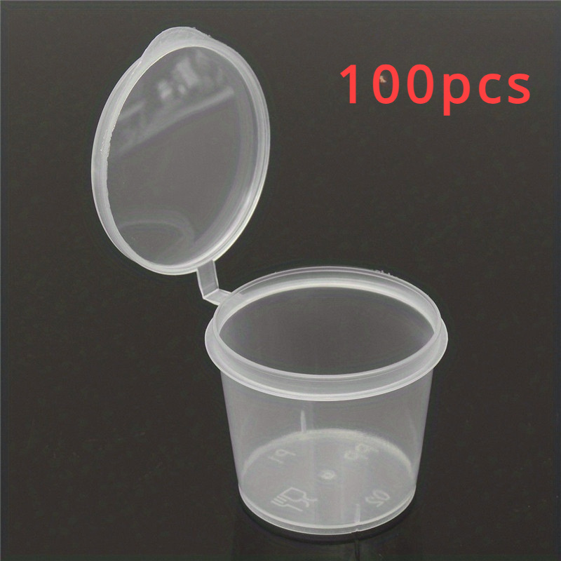 100Pcs Small Plastic Sauce Cups Food Storage Containers Clear Boxes with Lid