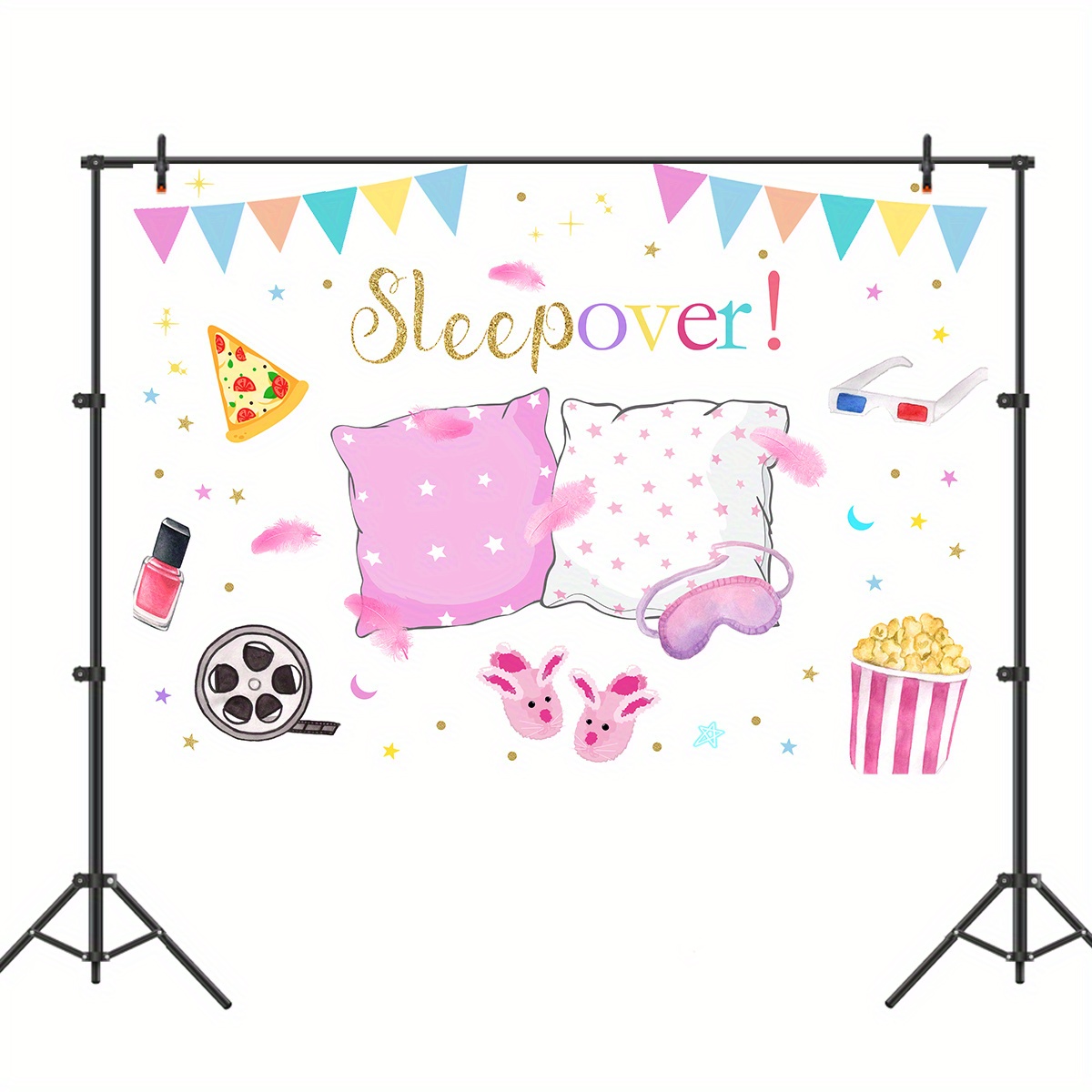 Avezano Sleepover Party Backdrop Girls Slumber Pajama Pillow Party  Background Black Star Night Sleepover Birthday Party Supplies Cake Table