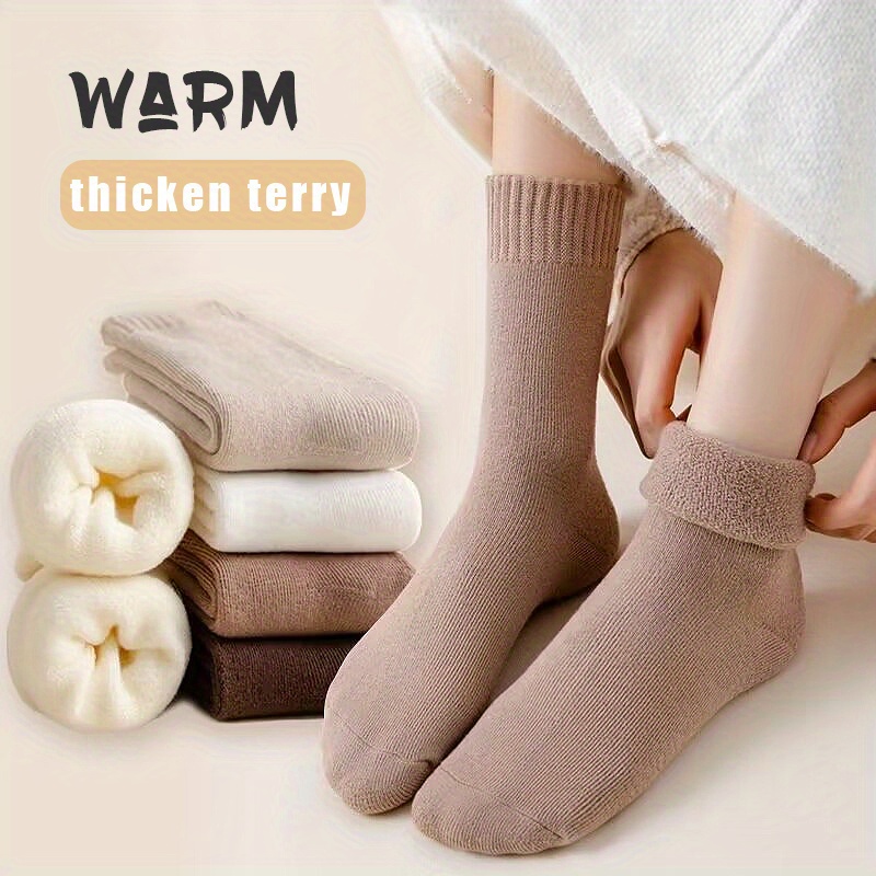 6 Pairs Womens Winter Thickened Thermal Socks Solid Color Fleece