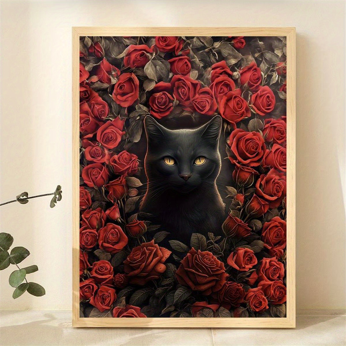 1pc キャンバスポスタープリント絵画 赤いバラの中の黒猫 花猫ポスター 黒猫アート 花柄 壁の装飾 ホームルームの装飾 - Temu Japan