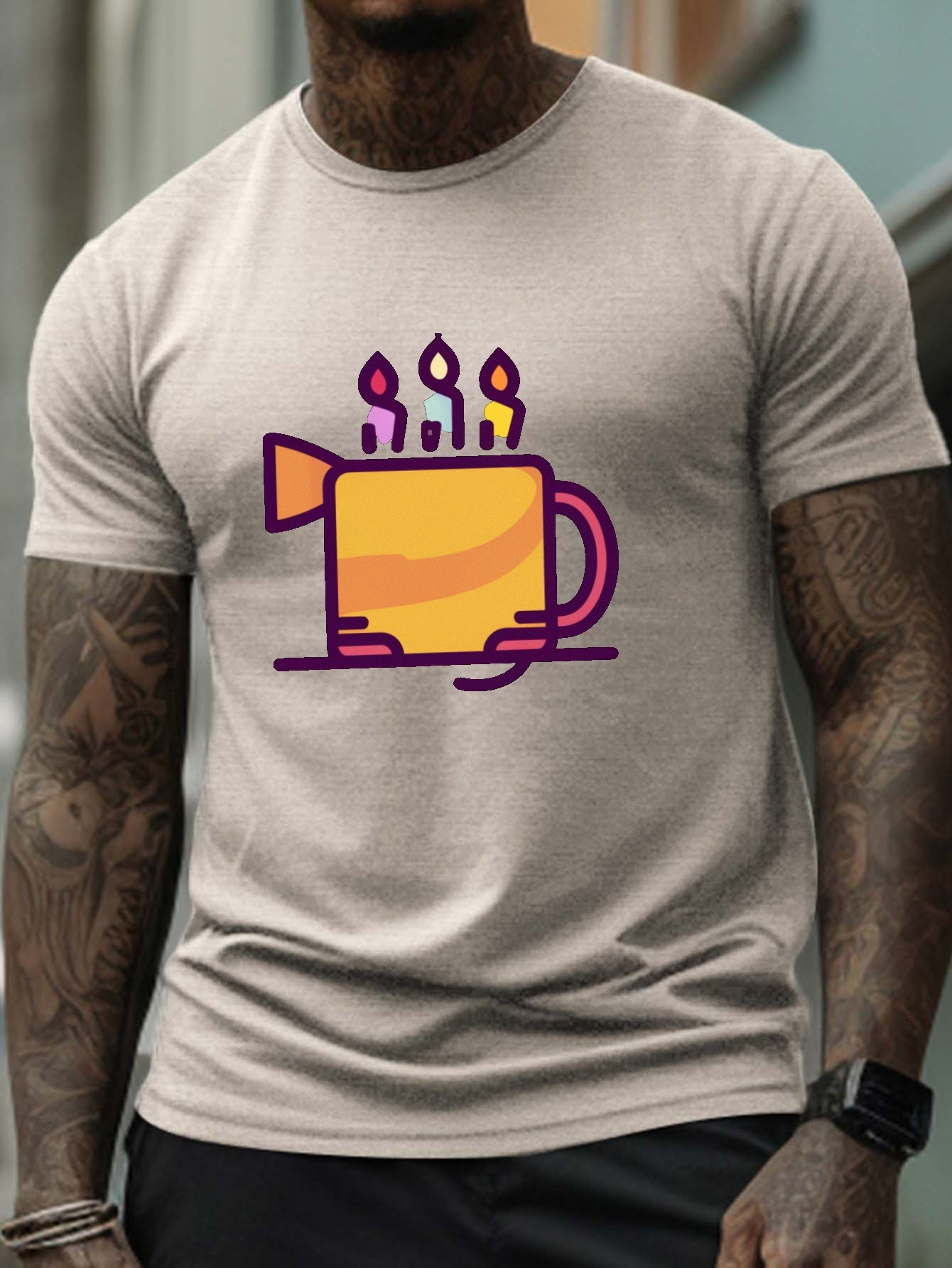 Camiseta Masculina Com Gola Redonda E Padrão Criativo Plus Size