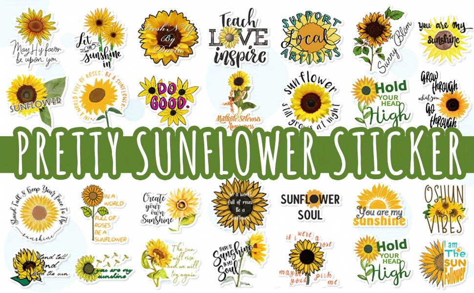  50Pcs Sunflower Stickers Decals, You are My Sunshine Daisy  Stickers for Hydroflask Water Bottle Laptop Scrapbook, Waterproof Vinyl  Stickers for Kids Teens Adults : Electronics