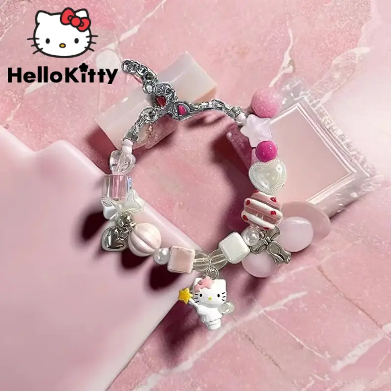 1pc Sanrio Y2K Hello Kitty Bracelet Kawaii Anime Jewelry Crystal Beads  Sweet Accessories Cute Gift